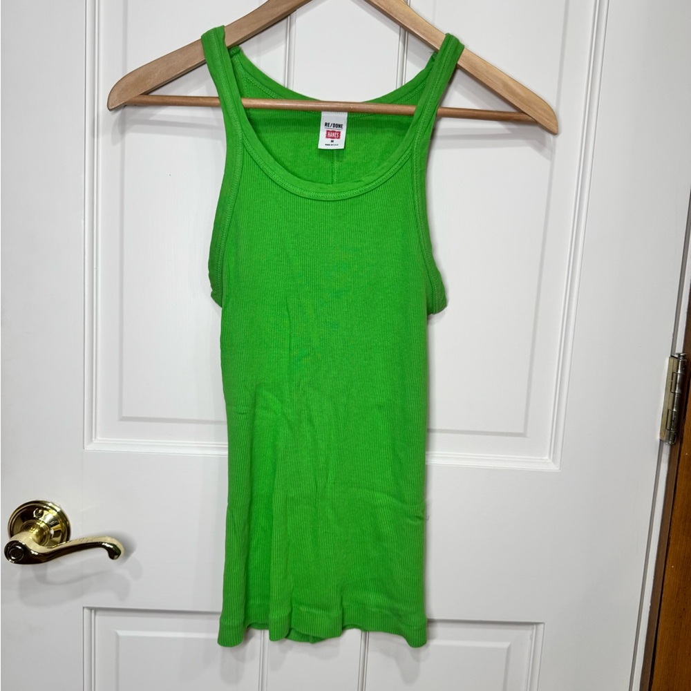 RE/DONE x Hanes Ribbed Tank Top Green Size M Fitted Retro Style